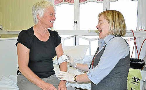 Maryvale’s Julie McFetridge, with Red Cross nurse Anne-Marie Buckly, donates at a previous visit from Red Cross. Maryvale’s Julie McFetridge, with Red Cross nurse Anne-Marie Buckly, donates at a previous visit from Red Cross.
